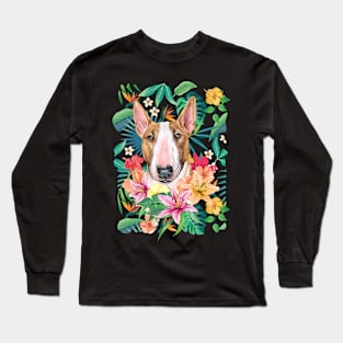 Tropical White and Tan Bull Terrier Long Sleeve T-Shirt